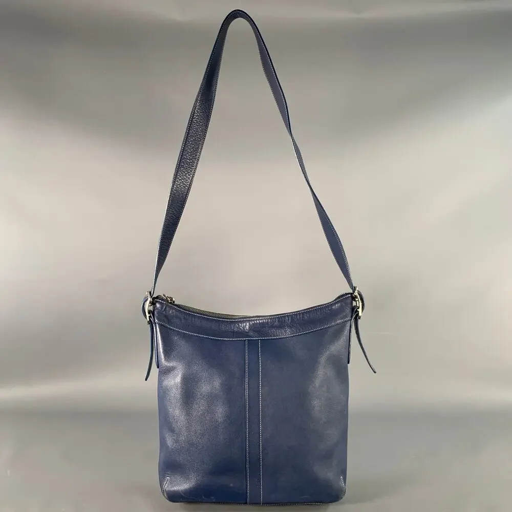 COACH Vintage Blue Contrast Stitch Leather Crossbody Handbag